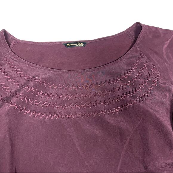 Massimo Dutti Blouse Long Sleeve Round Neck Embroidered Burgundy Women's L - Picture 8 of 11